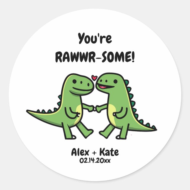 Dinosaur Valentines Runder Aufkleber (Vorderseite)