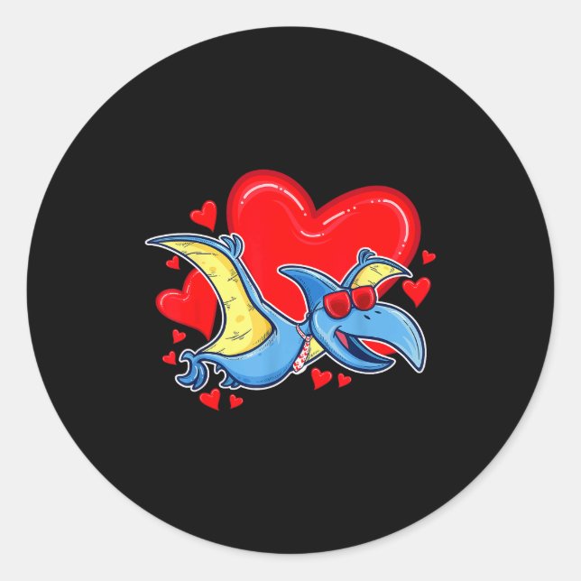 Dinosaur Valentinstag Herz Pterodactyl Valentinsta Runder Aufkleber (Vorderseite)