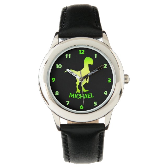 Dinosaur Velociraptor Green Silhouette Watch Armbanduhr (Vorderseite)