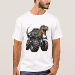 Dinosaur Velociraptor Monster Truck T-Shirt<br><div class="desc">A prehistoric predator meets monster truck power! This design features a fierce Velociraptor dinosaur driving a massive monster truck with huge tires and an unstoppable attitude. Perfect for dinosaur lovers, monster truck fans, and anyone who enjoys fun creature truck designs. Great for kids, teens, and adults who love dinosaurs, off-road...</div>
