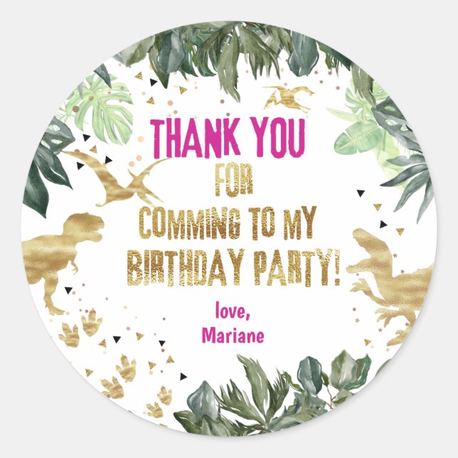 Dinosaur Vielen Dank für Girl T-rex Runder Aufkleber (Vorderseite)