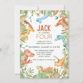 Dinosaur Vierte Geburtstagsparty Einladung