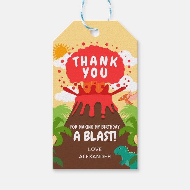 Dinosaur Volcano Kindergeburtstag Geschenkanhänger (Vorderseite)
