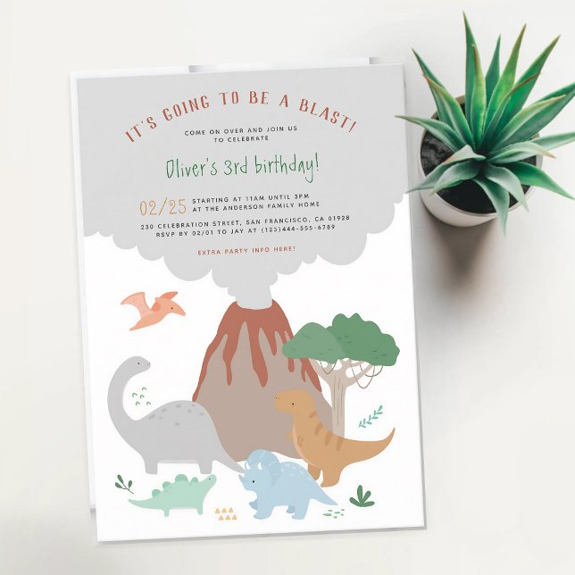 Dinosaur-Vulkan-Explosion-Jungen-Geburtstag Einladung (Von Creator hochgeladen)