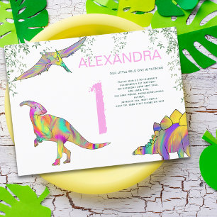 Dinosaur Wasserfarbe 1. Geburtstagsfeier Rosa Budg Einladungspostkarte