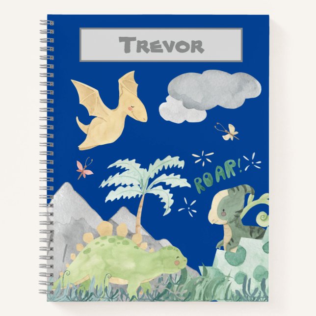 Dinosaur Watercolor Blue Notizbuch (Vorderseite)
