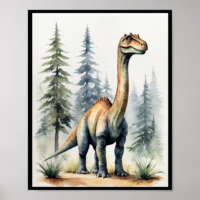 Dinosaur Watercolor Brachiosaurus Sauropod WallArt Poster (Vorne)