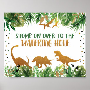 Dinosaur Watering Hole Birthday Table Sign Poster