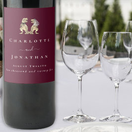 Dinosaur Wedding Burgundy & Cream Personalisiert Weinetikett