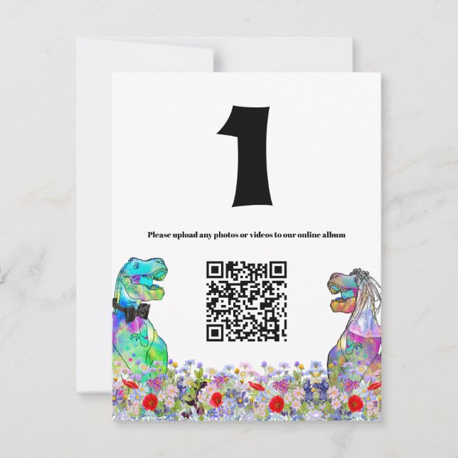 Dinosaur Wedding Colorful Wildblume QR Code (Vorderseite)