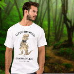 Dinosaur Wedding Funny Bachelor Party Trauzeuge T-Shirt<br><div class="desc">Funny Trauzeuge zu groomasaurus Team Bräutigam Dinosaurier Hochzeit T-Rex Bräutigam T - Shirt in braunen Tönen. Moderne Handschrift Typografie leicht zu personalisieren mit der Vorlage. Ideal für Bachelor- oder Braut- und Bräutigam-Dusche Party sowie für den Aufbau des großen Events, eine großartige Möglichkeit, um jedem Lächeln behalten. Original-Kunstwerk von Catherine Sweetman...</div>