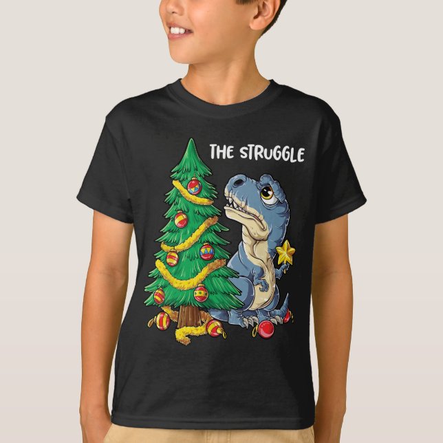 Dinosaur Weihnachtsbaum Rex Der Kampf Jungs Xmas T-Shirt (Vorderseite)