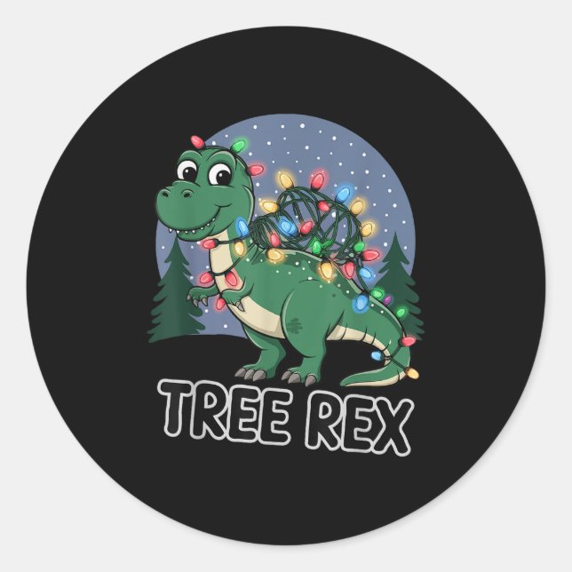 Dinosaur Weihnachtsbaum Rex Pajamas Men Boys Xmas Runder Aufkleber (Vorderseite)