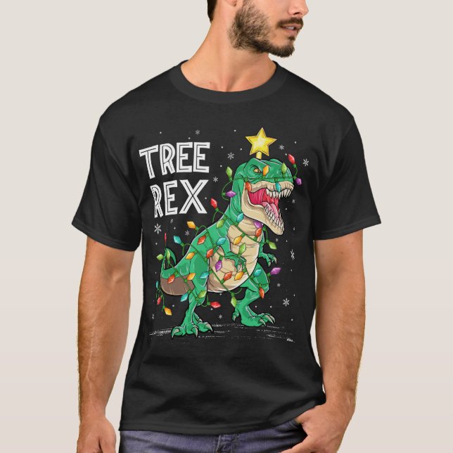 Dinosaur Weihnachtsbaum Rex Pajamas Men Boys Xmas T-Shirt (Vorderseite)