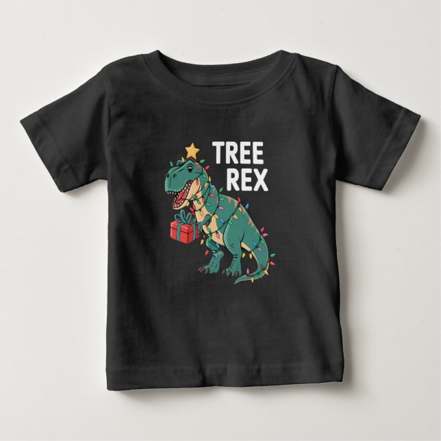 Dinosaur Weihnachtsbaum Rex Pajamas Xmas Lights Baby T-shirt (Vorderseite)