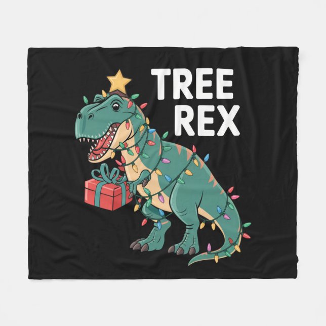 Dinosaur Weihnachtsbaum Rex Pajamas Xmas Lights Fleecedecke (Vorderseite (Horizontal))