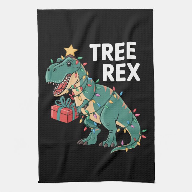 Dinosaur Weihnachtsbaum Rex Pajamas Xmas Lights Geschirrtuch (Vertikal)