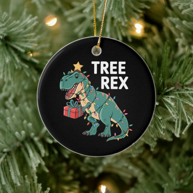 Dinosaur Weihnachtsbaum Rex Pajamas Xmas Lights Keramik Ornament (Baum)