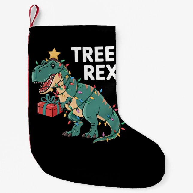 Dinosaur Weihnachtsbaum Rex Pajamas Xmas Lights Kleiner Weihnachtsstrumpf (Vorderseite)