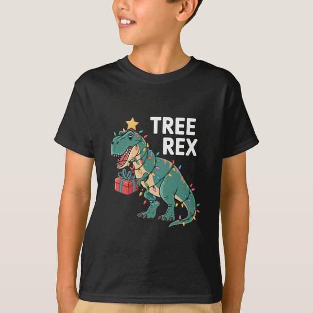 Dinosaur Weihnachtsbaum Rex Pajamas Xmas Lights T-Shirt (Vorderseite)