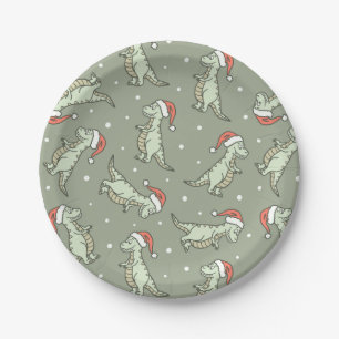 Dinosaur-Weihnachtsjunge Weihnachtsmann Dino T-Rex Pappteller