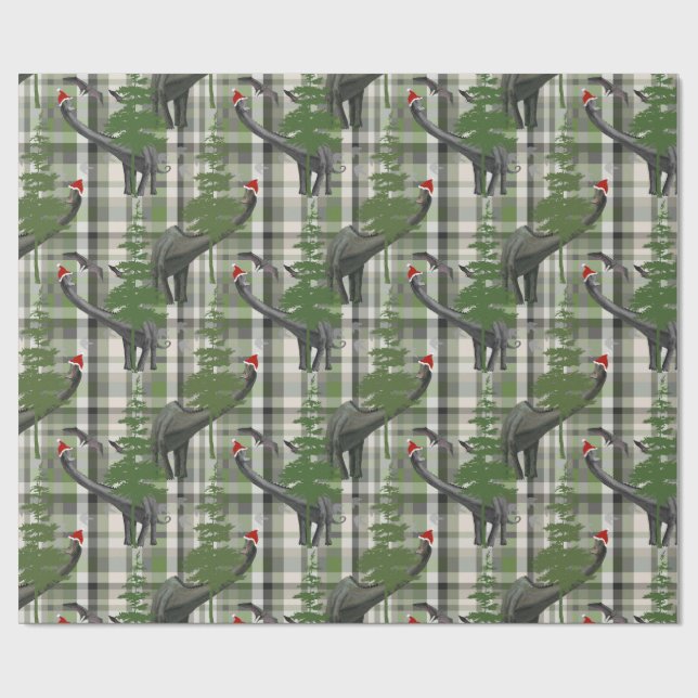Dinosaur-Weihnachtskariert Geschenkpapier (Flach)