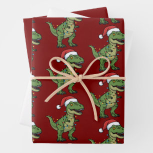 Dinosaur-Weihnachtslichter Festive Dino-Feiertagss Geschenkpapier Set