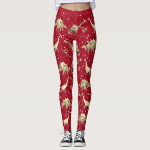 Dinosaur Weihnachtsmann Rot Weihnachten Leggings