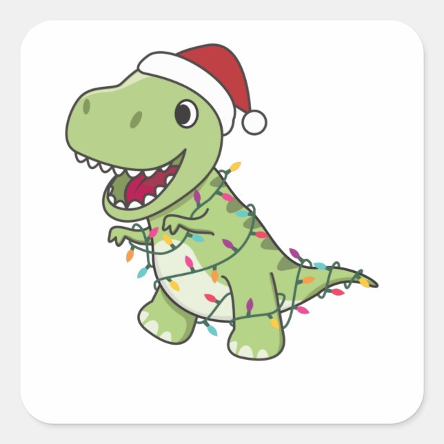 Dinosaur Weihnachtsschnee Winter T-Rex Dino Quadratischer Aufkleber (Vorderseite)
