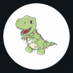 Dinosaur Weihnachtsschnee Winter T-Rex Dino Runder Aufkleber<br><div class="desc">Die T-Rex für Weihnachten mit Feenlicht. Hübsche Tiere mit Geschenken und Schnee für den Urlaub. Auch lustig für Weihnachten im Juli. Dinos sind niedliche Tiere und perfekt zu Weihnachten.</div>