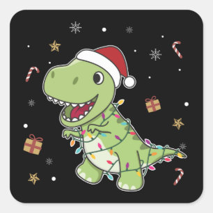 Dinosaur Weihnachtsschnee Winter T-Rex Dino Square Quadratischer Aufkleber