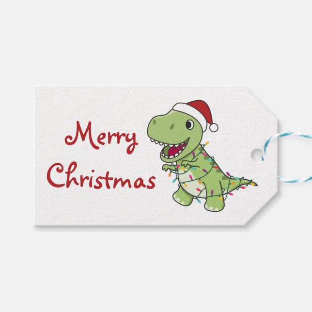 Dinosaur Weihnachtsschnee Winter T-Rex Dino Trucke Geschenkanhänger (Vorderseite (Horizontal))