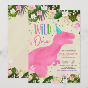 Dinosaur Wild Ein Geburtstag Pink Dinosaur Geburts Einladung