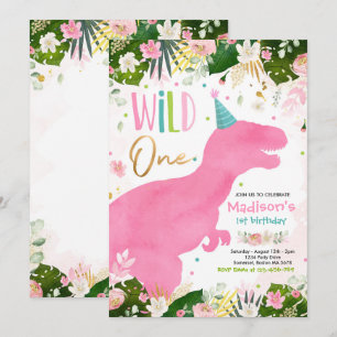 Dinosaur Wild Ein Geburtstag Pink Dinosaur Geburts Einladung
