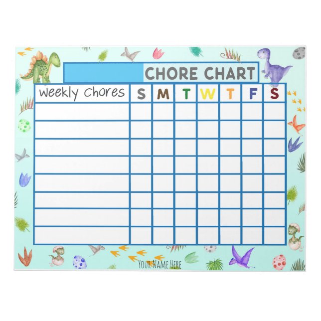 Dinosaur-Wochen-Chore-Diagramm Individueller Notiz Notizblock (Vorderseite)