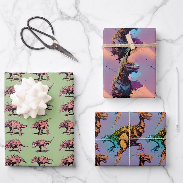Dinosaur Wrapping Paper - Abstrakte Dinosaurier Ar Geschenkpapier Set (Vorderseite)