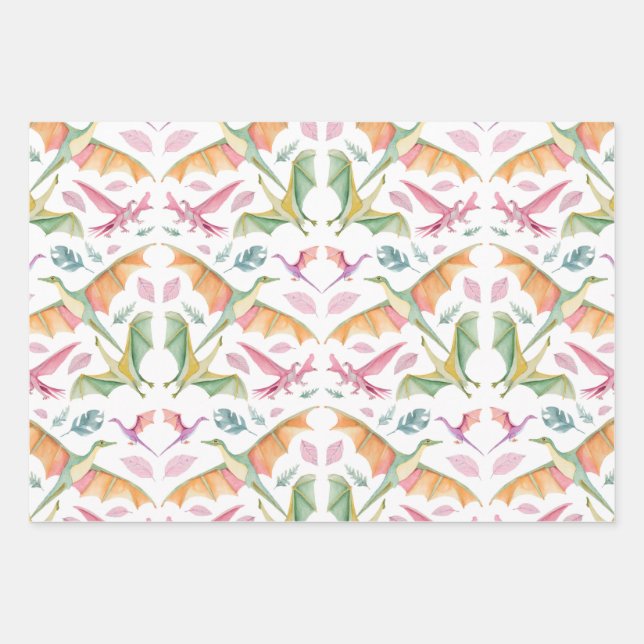 Dinosaur Wrapping Paper Flat Sheet Set of 3 Geschenkpapier Set (Vorderseite 3)