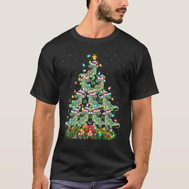 Dinosaur Xmas Lights Santa Dinosaur Christmas Tr T-Shirt (Vorderseite)