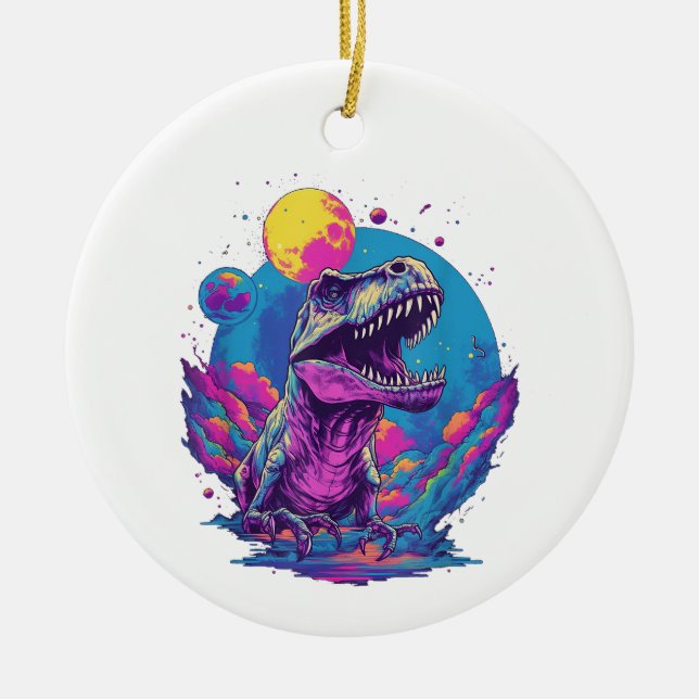 Dinosaur Xmas Tree Buffalo Kariert Trex Dinosaur C Keramik Ornament (Vorne)