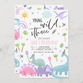 Dinosaur Young Wild und drei 3. Geburtstags-Party Einladung