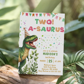Dinosaur Zwei-A-Saurus 2. Geburtstagsfeier Einladung