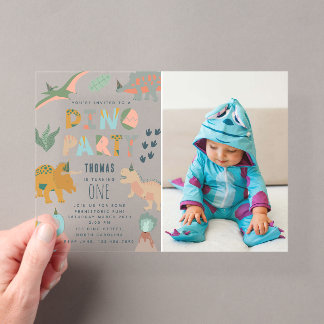 Dinosauren Boho Dino-Party-Tiere Geburtstagsfoto Acryleinladungen