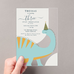Dinosauren Boho Prähistorische Party-Tiere Geburts Acryleinladungen