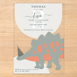 Dinosauren Boho Prähistorische Party-Tiere Geburts Acryleinladungen