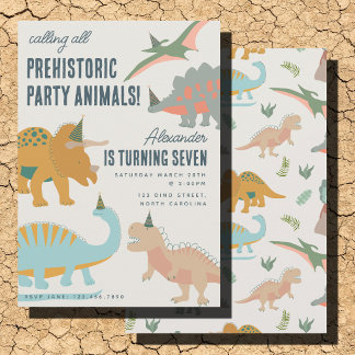 Dinosauren Boho Prähistorische Party-Tiere Geburts Einladung