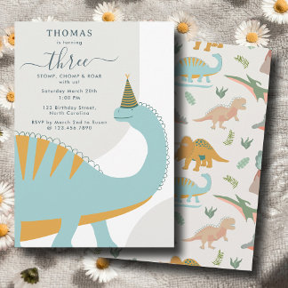 Dinosauren Boho Prähistorische Party-Tiere Geburts Einladung