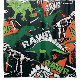 Dinosaurenskelett. Vintage-Grunge-Muster Duschvorhang
