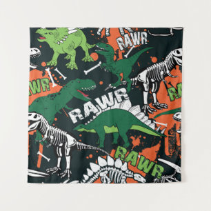 Dinosaurenskelett. Vintage-Grunge-Muster Wandteppich