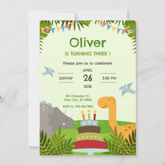 Dinosaurien-Geburtstagsparty mit Torte Einladung