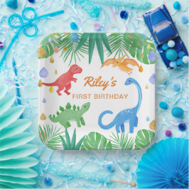 Dinosaurier 1. Geburtstag Einladung farbenfroh Nie Pappteller